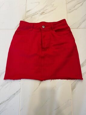 J. Galt Brandy Melville High Waisted Red Denim Mini Skirt (Size Small)